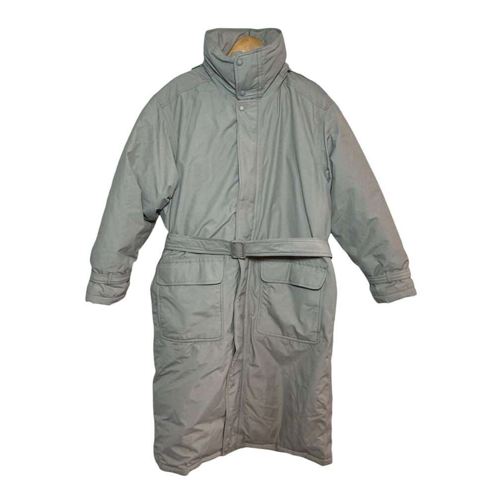 Vtg Eddie Bauer Goose Down Gore Tex Tan Long Quilted Parka Belted Hood Medium